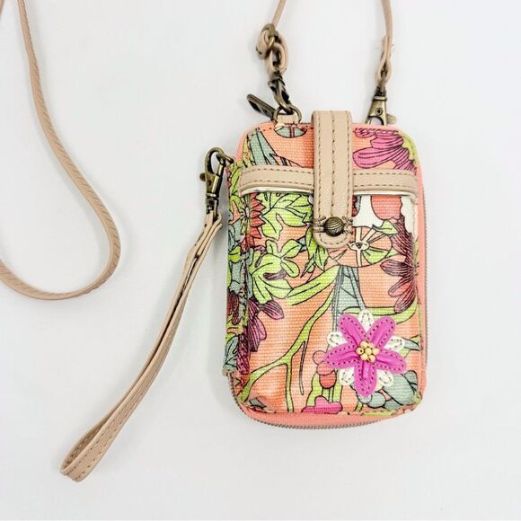 Sakroots Peach Pink Floral Print Mini Convertible Wristlet Crossbody Wallet - Picture 3 of 16